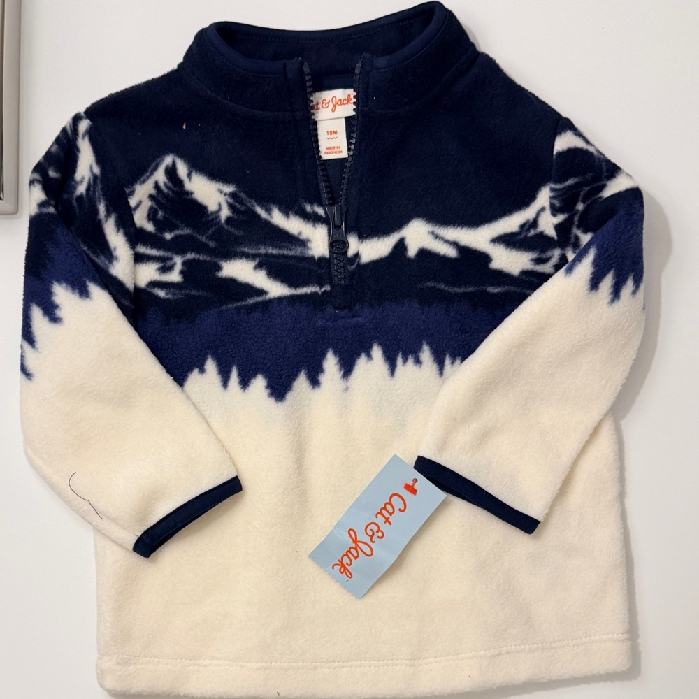 Cat & Jack Boys Fleece Pullover 18M Navy White Mountain Graphic Sweatshirt NEW